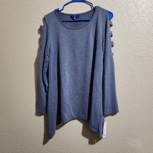 Apt. 9 Lattice Cutout Long Sleeve Blue Women's Top With Sharbite Hem Size M NWT